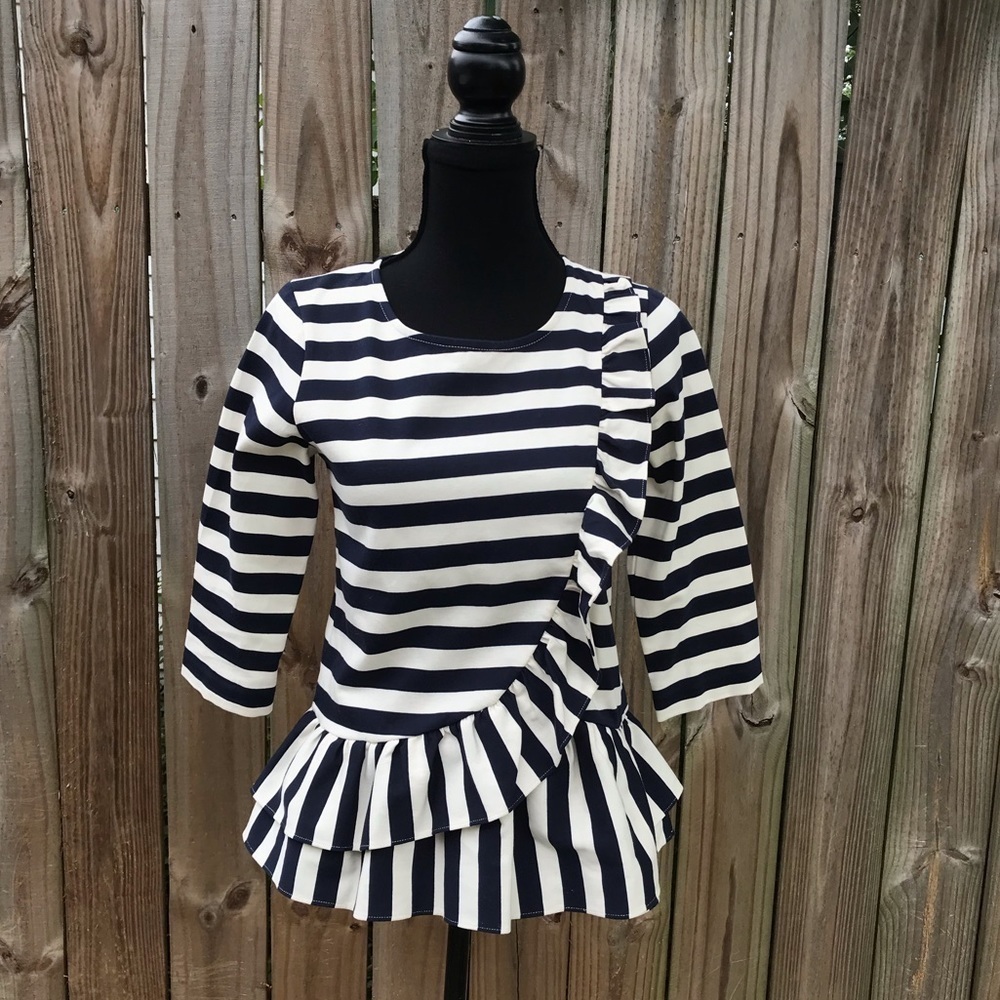 J Crew asymmetrical ruffle striped top size XS T93 - Picture 2 of 8
